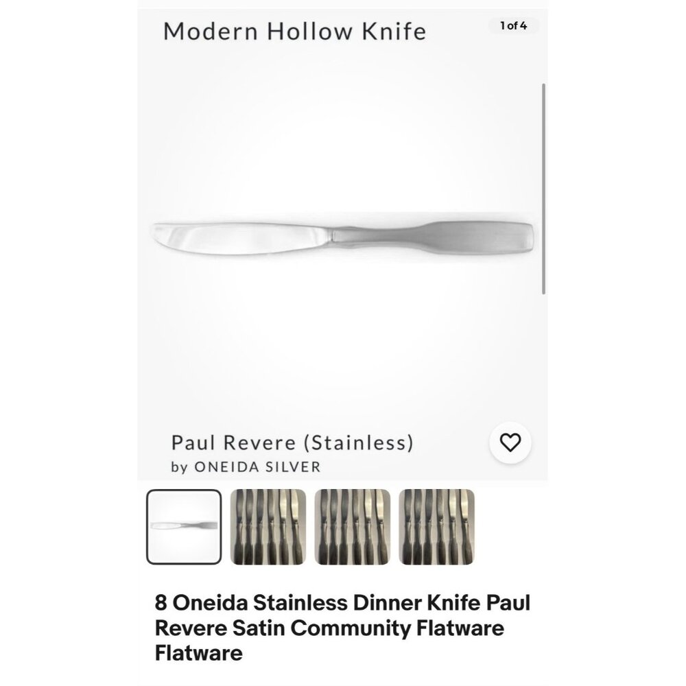 6 Oneida Stainless Dinner Knives Paul Revere Satin Community Flatware